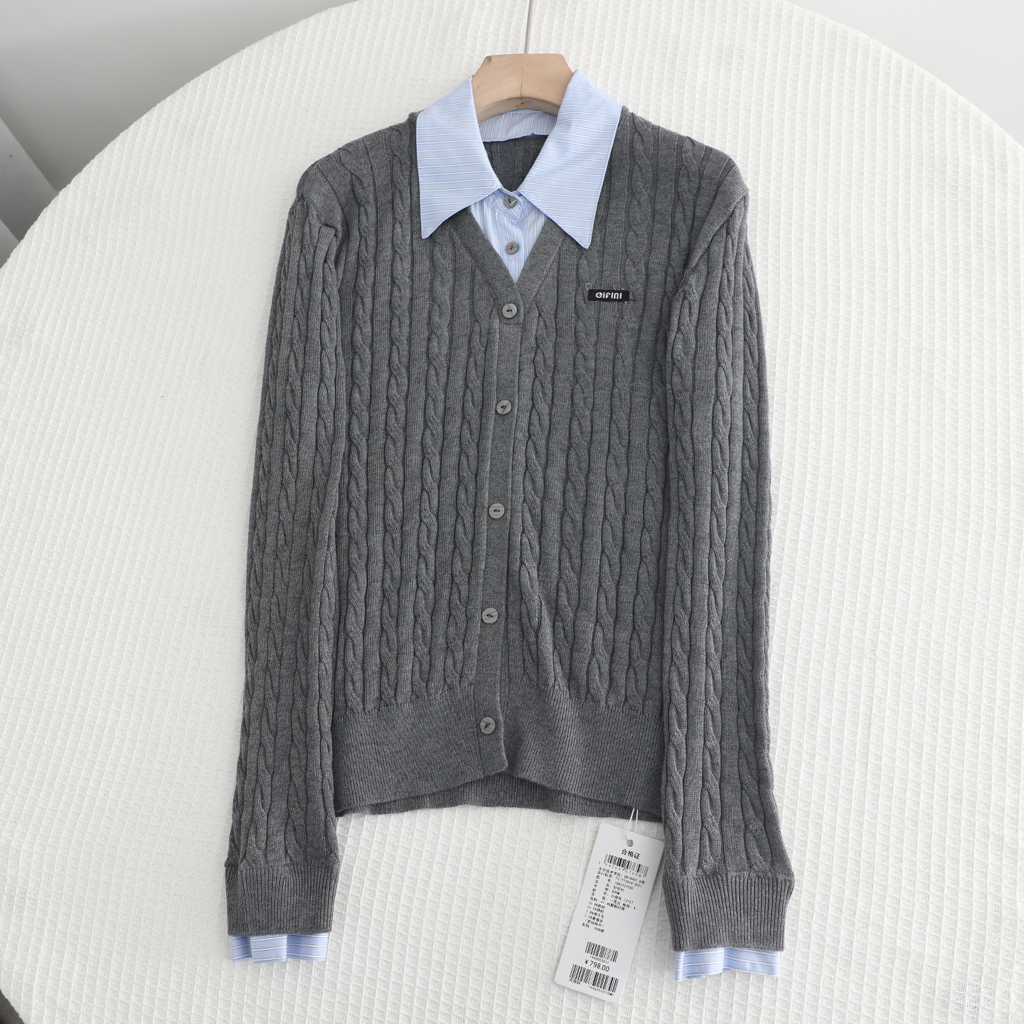 檬系~时尚百搭通勤假两件衬衫领针织衫女2025秋季新款学院风毛衣