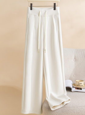 lu同款~灰色加绒垂感直筒窄版阔腿裤2025冬季新款高腰显瘦休闲裤