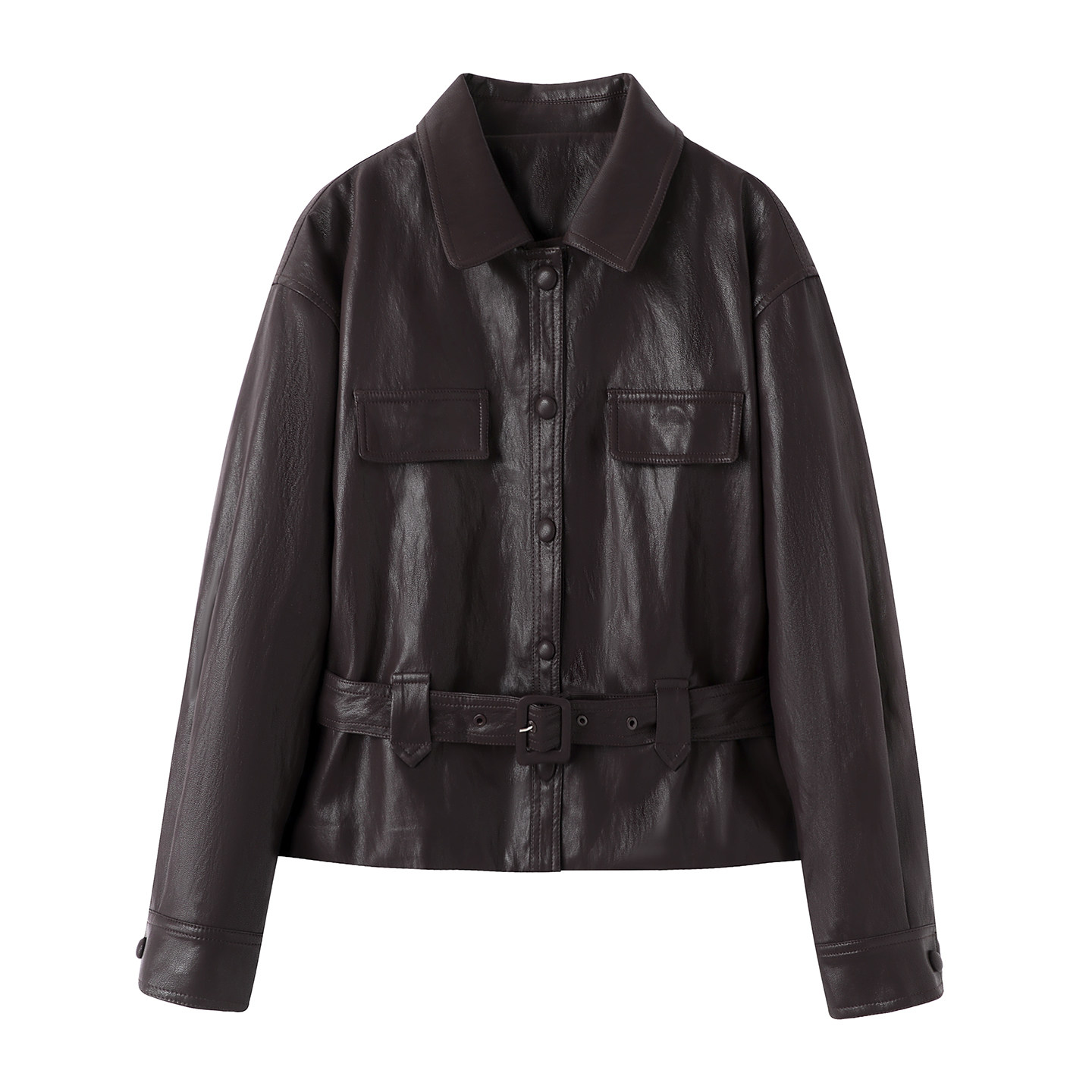 朗系~复古酷飒风收腰PU皮衣短外套2025秋季新款系腰带修身机车服,女装/女士精品,短外套,淘宝优惠券,粉丝福利购,淘宝优惠卷