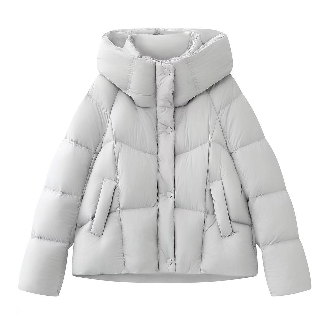 艾系~2025冬季新款时尚百搭宽松立领连帽羽绒服女保暖加厚短外套