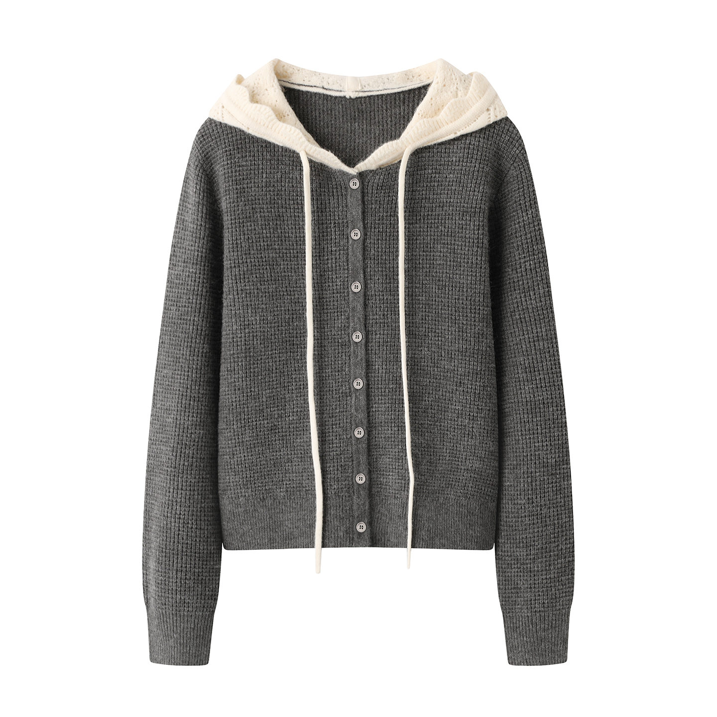 阔系~灰色提花连帽毛衣针织衫女2025秋装新款格雷系休闲穿搭上衣