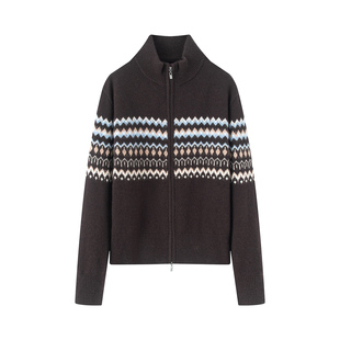 修身 艾系 休闲简约半高领费尔岛针织开衫 新款 显瘦毛衣女 2025冬季