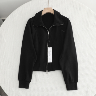 修身 艾系 新款 黑色气质立领拉链短外套女2026春季 棒球服上衣 时尚