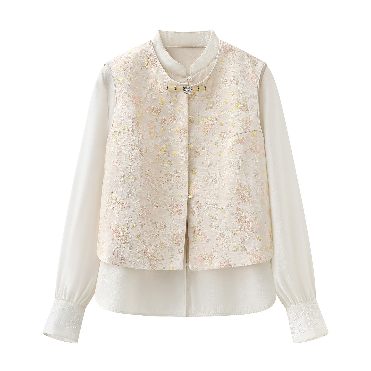 朗系~轻奢新中式套装女2026春装新款国风气质背心马夹衬衫两件套