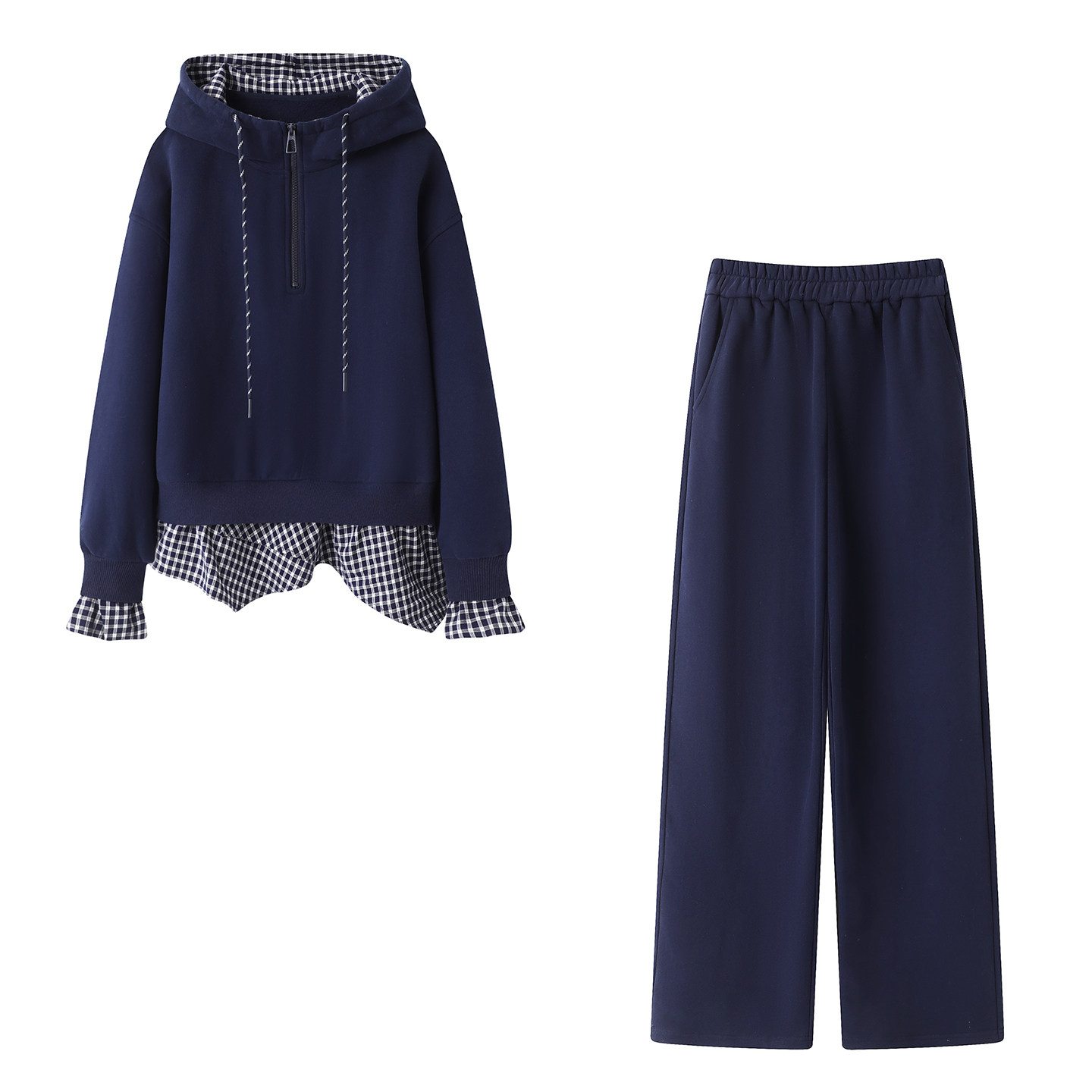 影系~减龄条纹连帽假两件拼接卫衣女2025秋季新款高腰休闲裤套装,女装/女士精品,时尚套装,淘宝优惠券,粉丝福利购,淘宝优惠卷