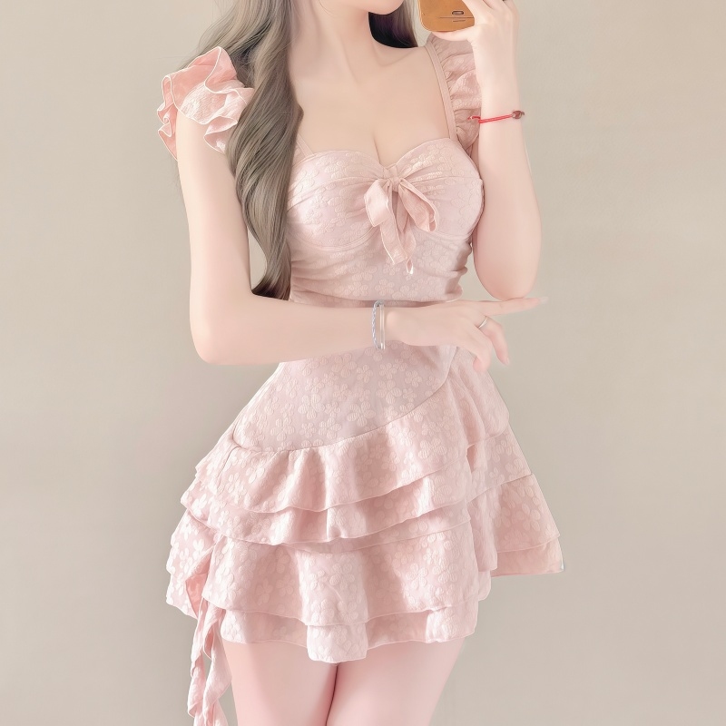 泳衣女款甜美少女连体裙式遮肚显瘦性感吊带纯欲风海边度假泡温泉