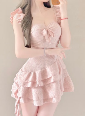 泳衣女款甜美少女连体裙式遮肚显瘦性感吊带纯欲风海边度假泡温泉