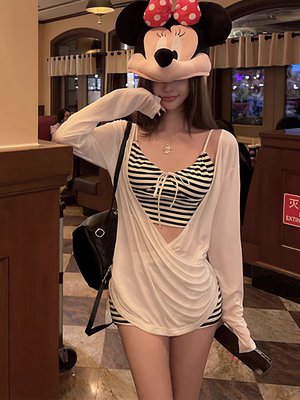 泳衣女条纹分体比基尼三件套绝美