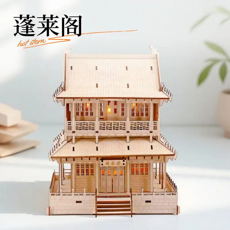 蓬莱阁木制模型立体拼图无聊手工DIY送人礼物拼装古风建筑