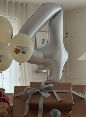 汽车乳胶气球飘空球白色亚光数字男孩生日礼物卡通球装扮布置套餐