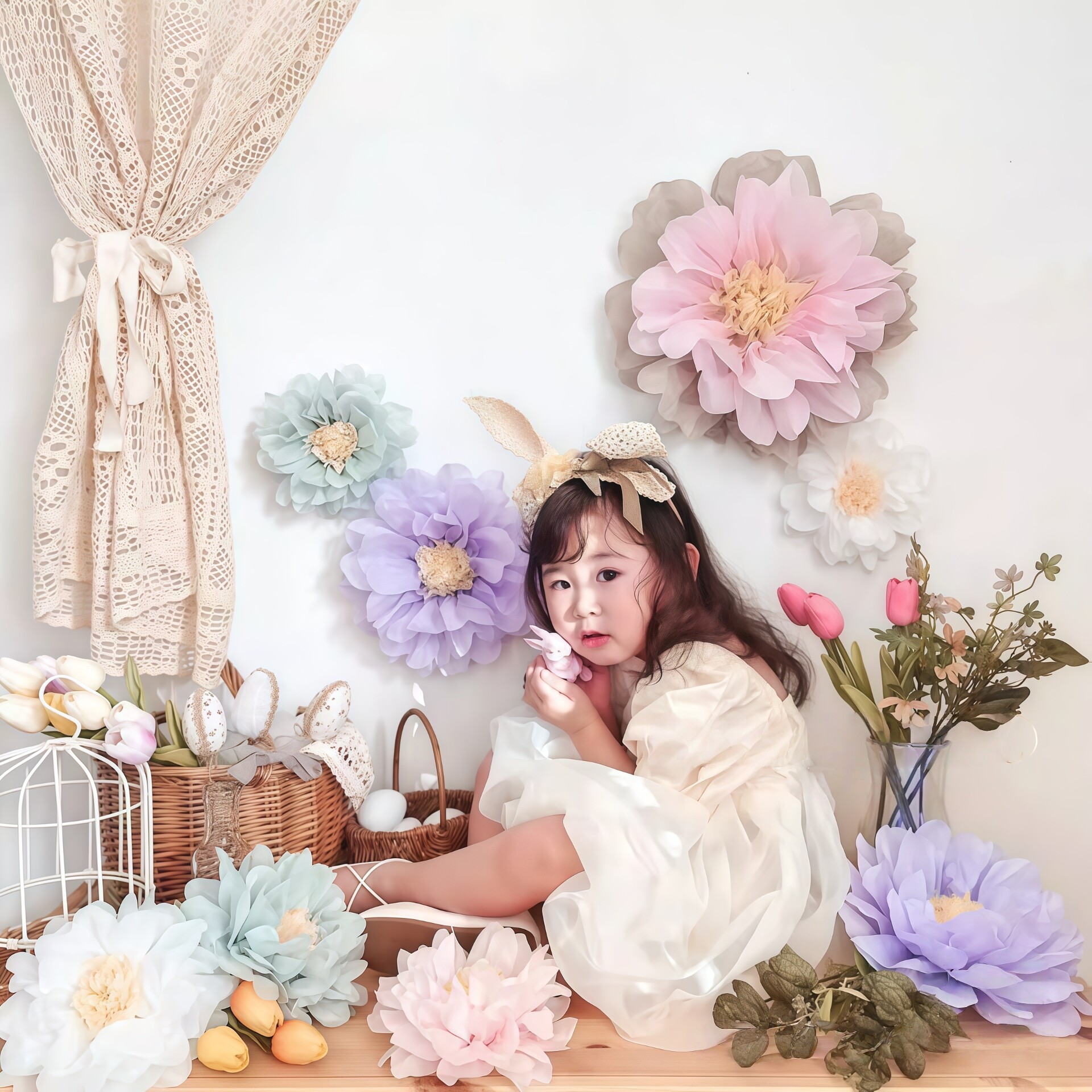 立体纸花皱纹纸花店铺橱窗背景墙幼儿园生日派对装饰用品婚房背景