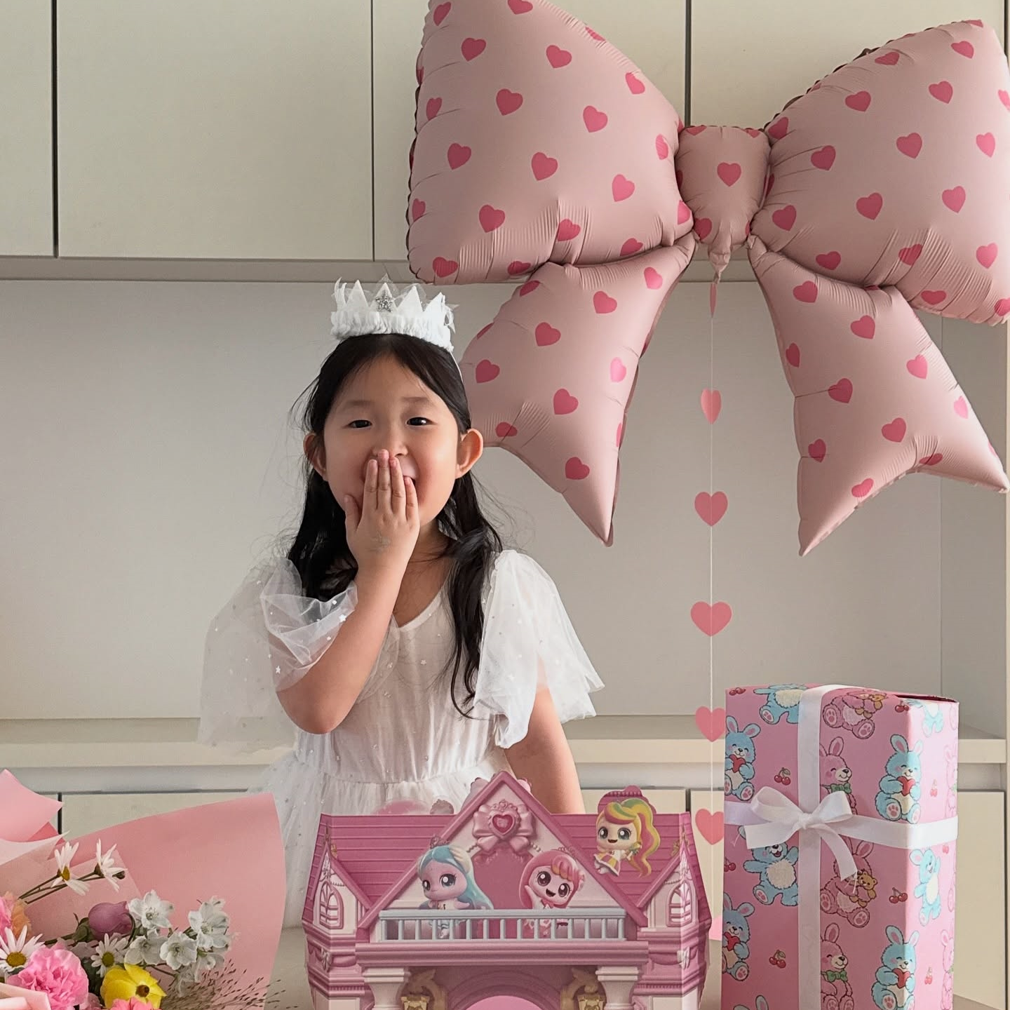 Baby派对装饰用品  爱心蝴蝶结新款铝膜卡通可爱粉色气球派对用品