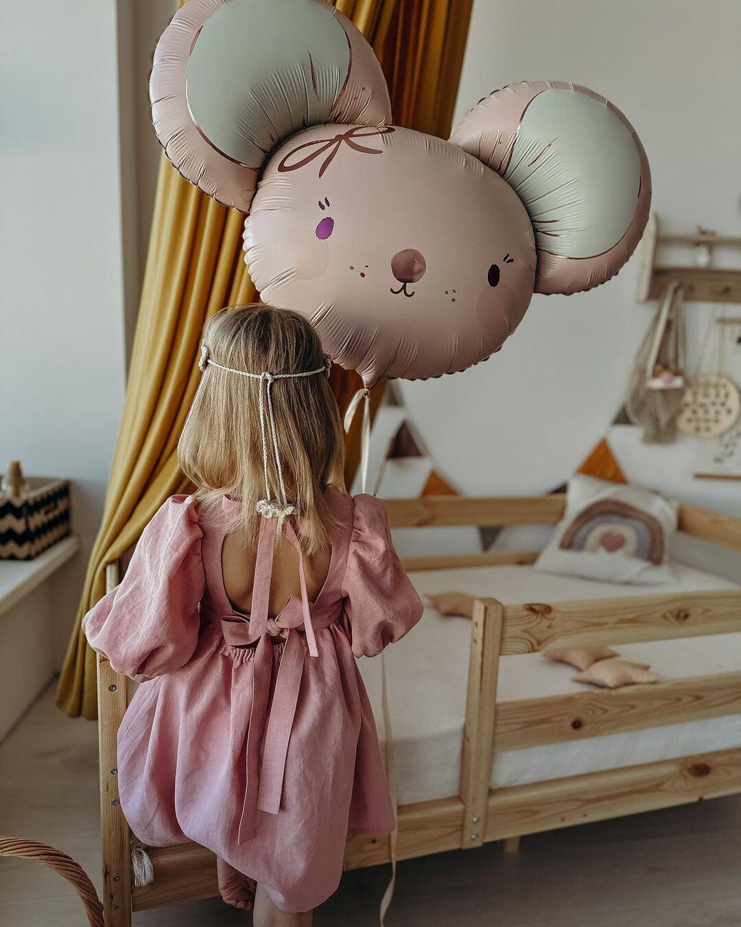 粉色卡通大耳朵老鼠卡通铝膜气球儿童节日装饰宝宝一百天派对用品