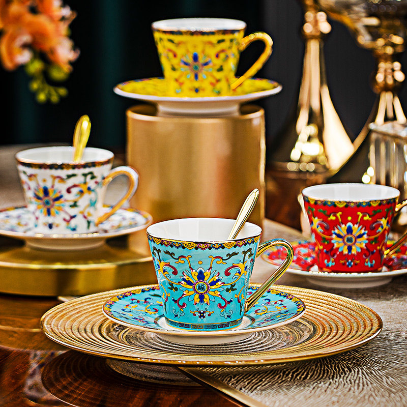 景德镇中式珐琅杯陶瓷家用咖啡杯精致下午茶甜品杯情侣对杯送礼