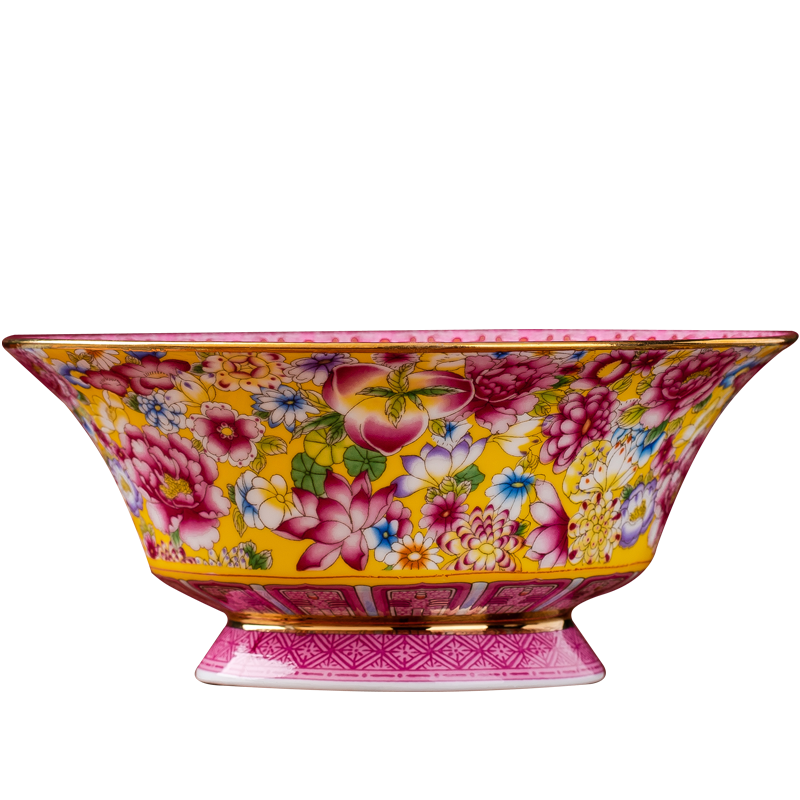 景德镇家用高脚汤面碗轻奢中式吃饭碗骨瓷描金高脚大号陶瓷汤碗