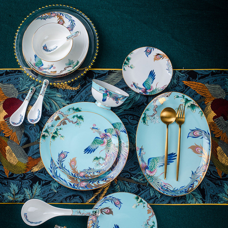 碗碟套装家用景德镇骨瓷餐具轻奢欧式碗碟碗盘组合高档金边陶瓷