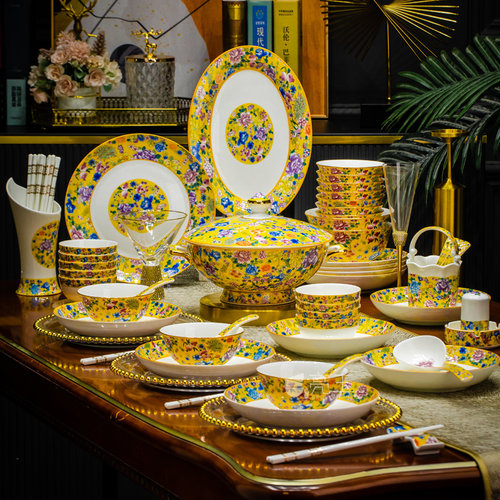 亮玉家用高档珐琅彩骨瓷餐具
