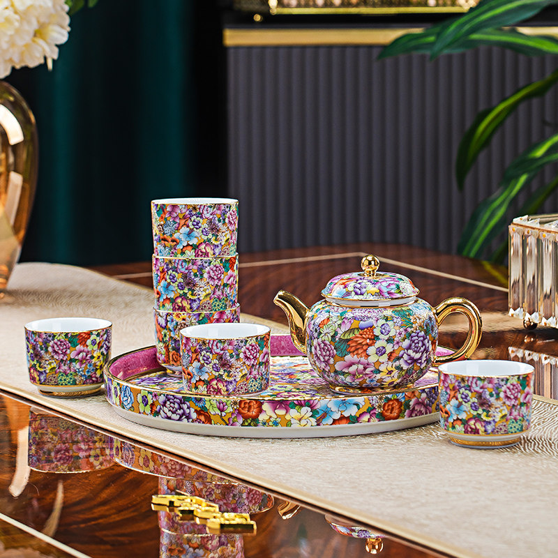 景德镇骨瓷功夫茶具套装中式轻奢珐琅彩茶壶茶杯托盘陶瓷家用礼品