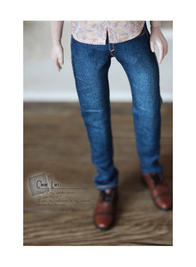 [H-201510-18]深蓝色磨白牛仔裤/FR OB 6分 娃衣
