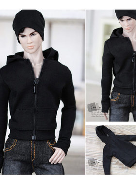 [H-201311-34]黑色帽衫（小）/FR男 娃衣