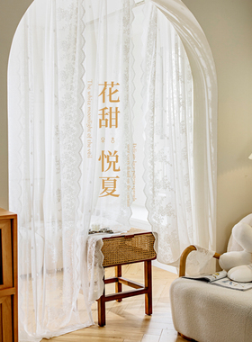 洛可可法式蕾丝纱帘复古透光不透人阳台飘窗客厅卧室白色隔断田园