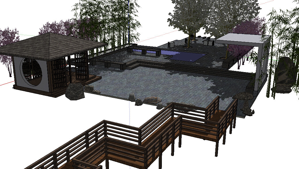 中式庭院景观建筑SU模型草图大师sketchup组件库SKP庭院模型