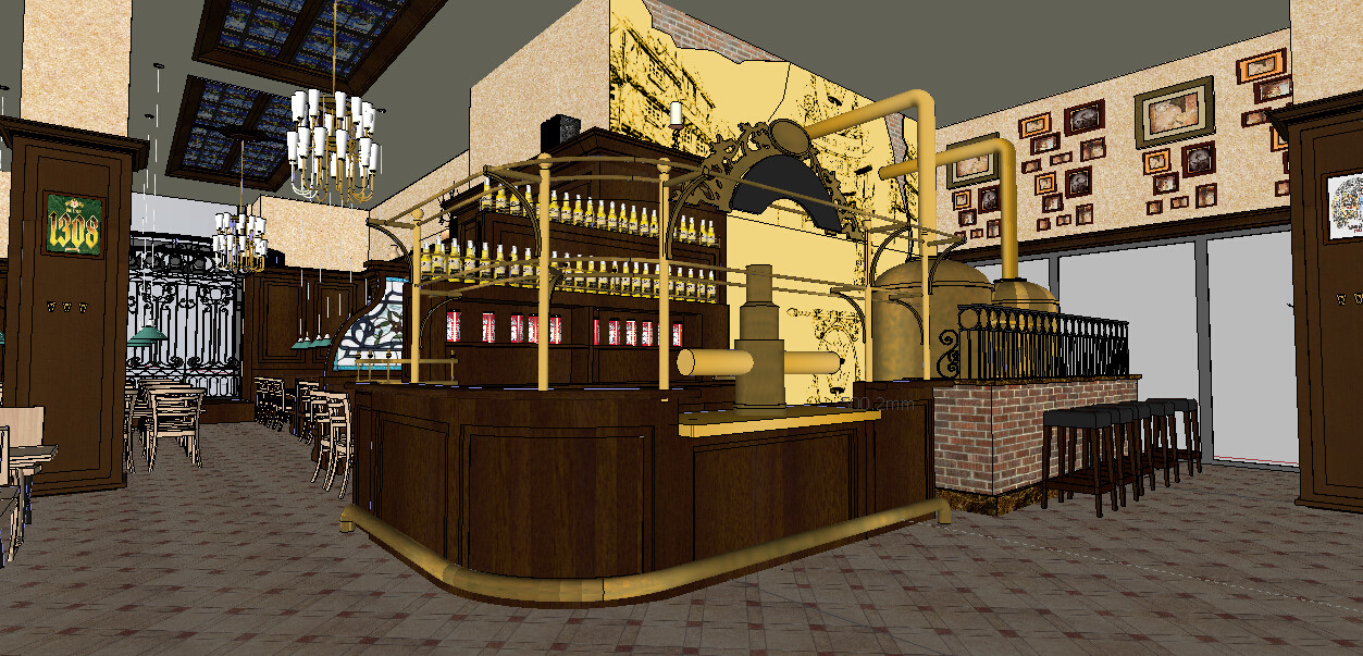 德式啤酒吧室内草图大师SU模型sketchup室内设计素材源文件skp库