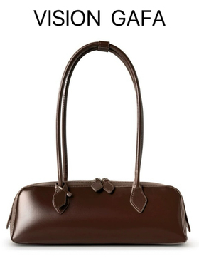 女式2025新款韩国小众设计单肩大容量牛皮腋下包长条红色法棍