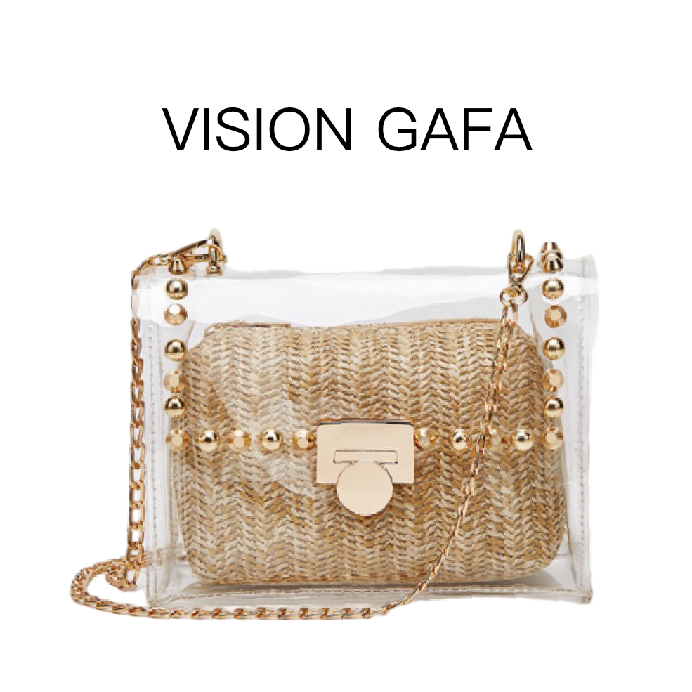 外贸新款透明草编包手提小包包女锁扣链条包单肩包斜跨包时尚百搭