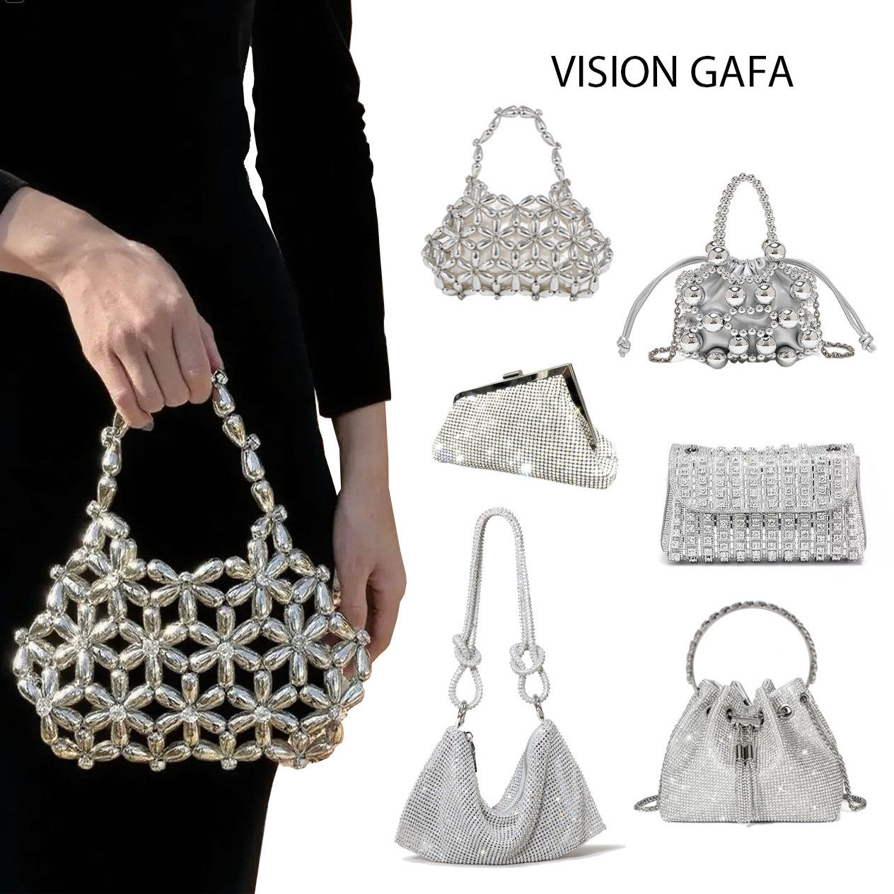 跨境休闲内销爆闪镶钻钻石包金属亮片满钻水钻包饺子包晚宴派对包