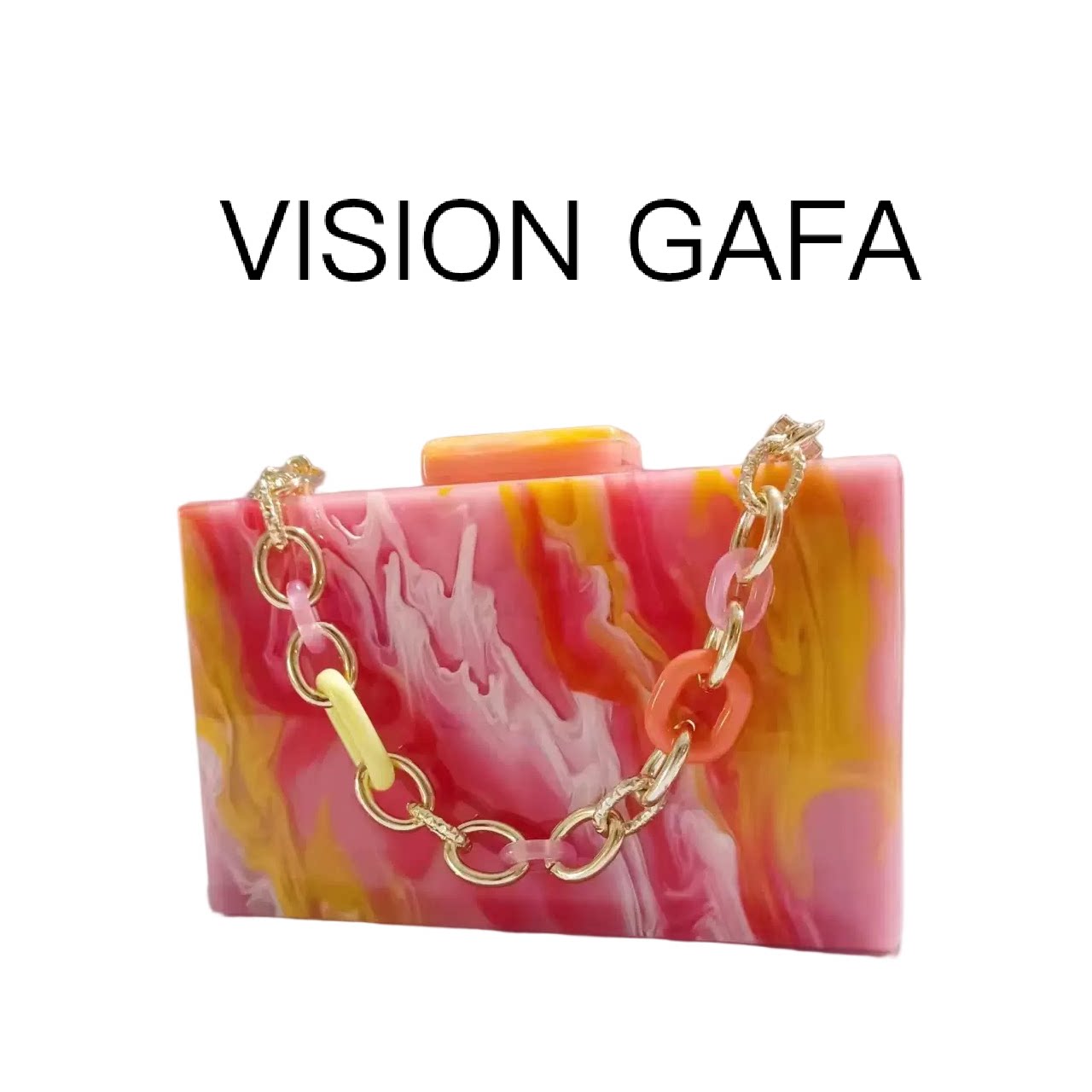 跨境外贸女士新款画彩亚克力晚宴包单肩斜跨婚礼宴会手拿包链条包