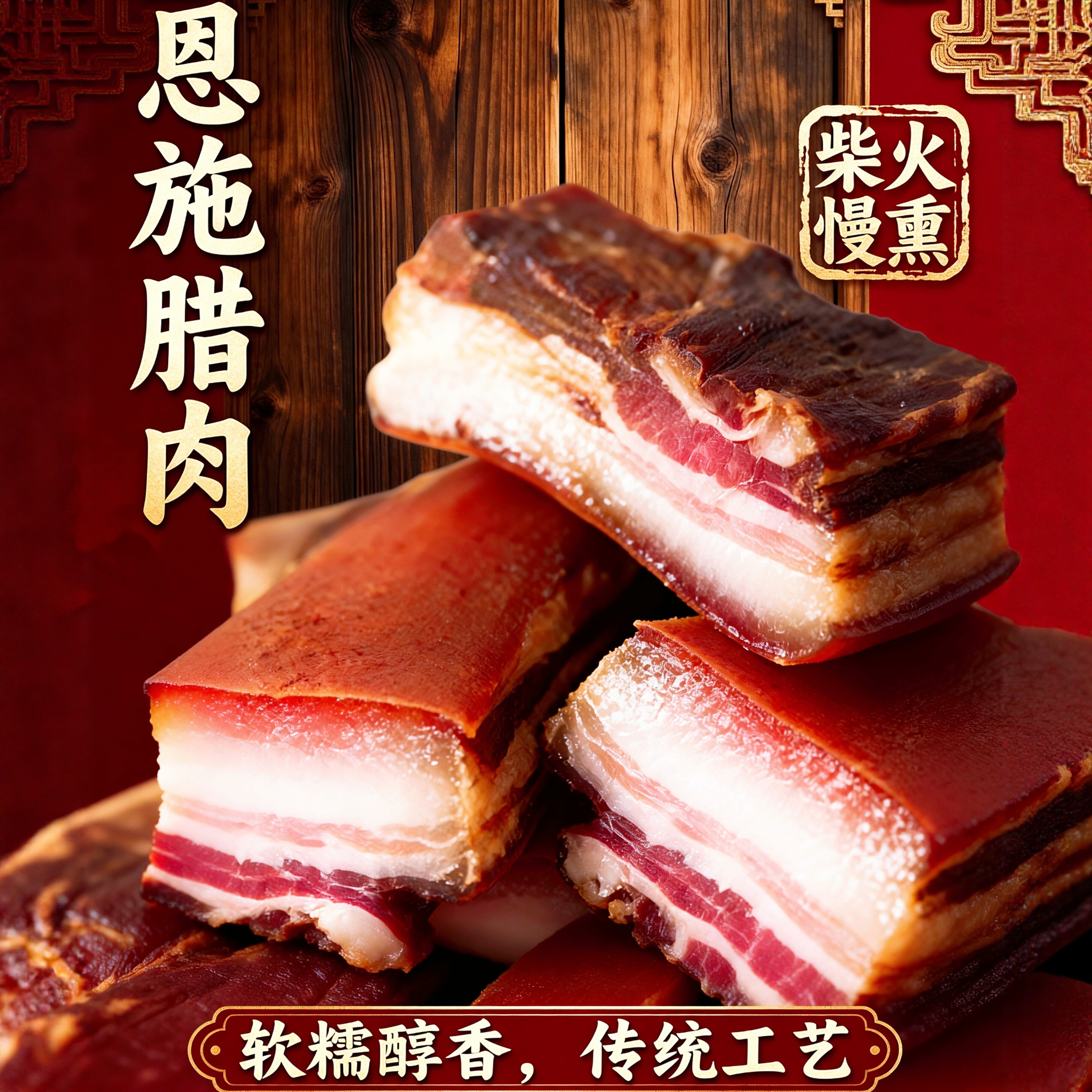 正宗土腊肉恩施烟熏腊肉精选五花肉农家熟食喂养土猪腊肉真空包装