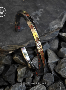 原创设计足银（道系·五雷手镯）手工复古风招财转运银手镯男女款