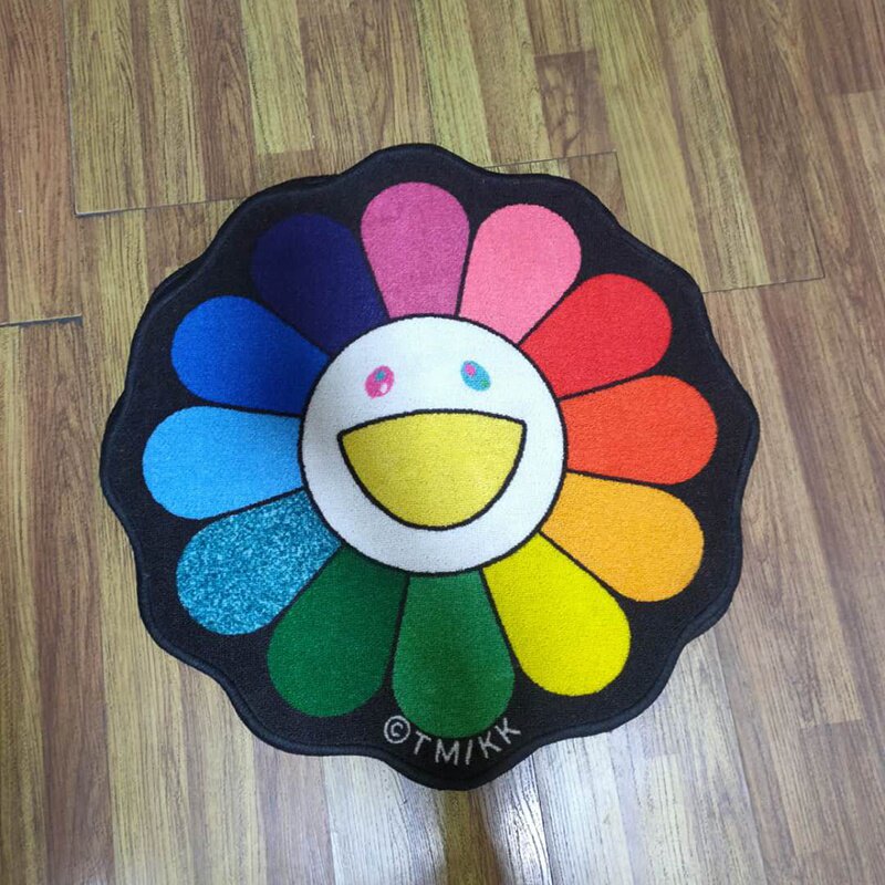 正品村上隆太阳花地毯 圆形 卧室 床边毯 客厅厨房 ins潮牌家用