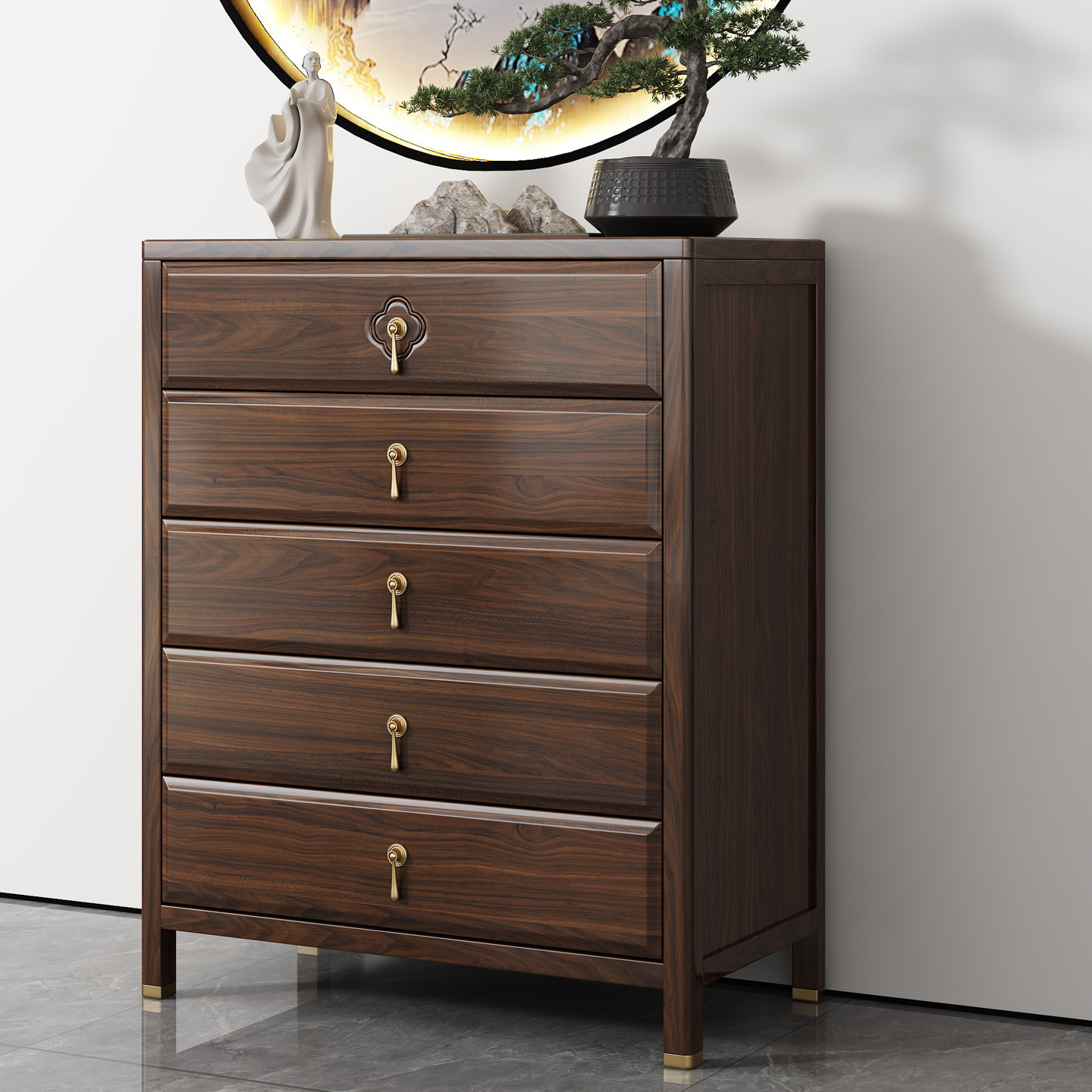 新中式五斗柜实木乌金木现代收纳柜客厅靠墙卧室边柜床尾柜储物柜,住宅家具,斗柜,淘宝优惠券,粉丝福利购,淘宝优惠卷