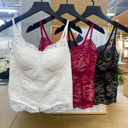 纯欲轻奢性感蕾丝吊带背心女修身固定杯免穿文胸内搭外穿美背上衣