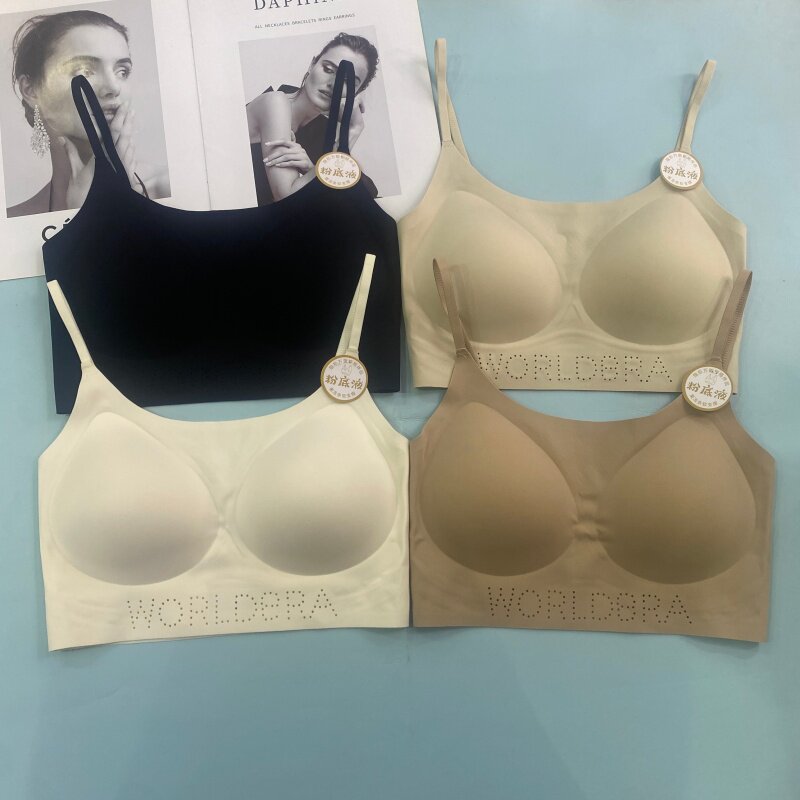 6001新款镂空字母粉底液抹胸内衣女薄款聚拢一体杯防走光裹胸美背