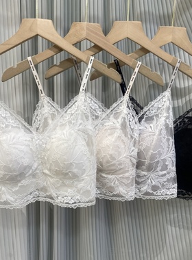 9534法式蕾丝字母细肩带抹胸美背女超薄舒适透气大胸显小裹胸内衣