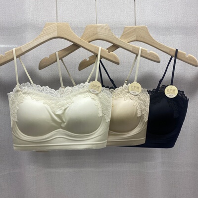 72618新款缎面蕾丝一字领抹胸美背女薄款固定杯防走光裹胸内衣