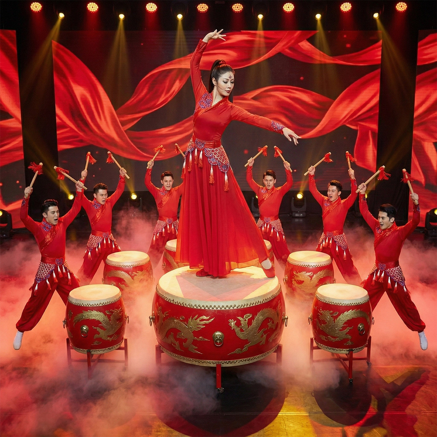 高档打鼓演出服装腰鼓手鼓成人女男中国风鼓古典舞锣鼓大鼓开场舞