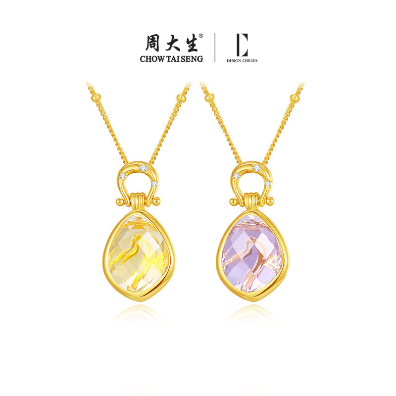 周大生DC灵曜星马项链纯银复古水晶生肖马蹄双色套链送本命年礼物