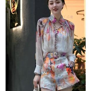 2024夏季个性休闲两件套港风穿搭洋气宽松显瘦衬衣短裤套装女夏天
