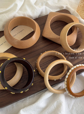 欧美跨境几何木质铆钉手镯
