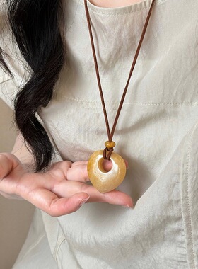 天然石爱心吊坠长款项链