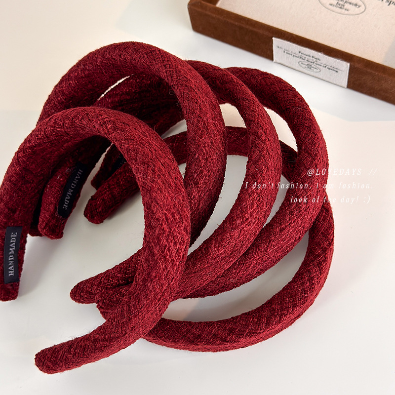 毛呢高颅顶发箍红色新年宽边头箍