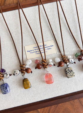 复古民族风简约几何石头吊坠项链