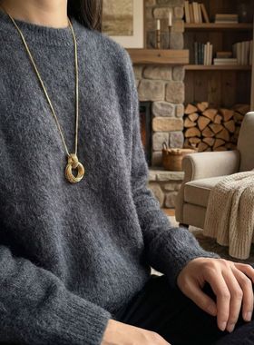 金色银色多层缠绕圆环吊坠项链