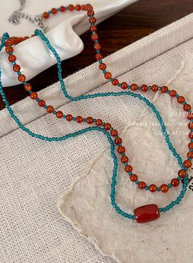 迷尚优品有机玻璃红玛瑙圆珠链女