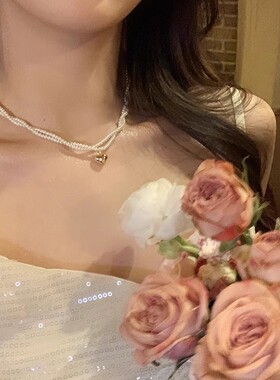 春夏双层爱心麻花珍珠项链