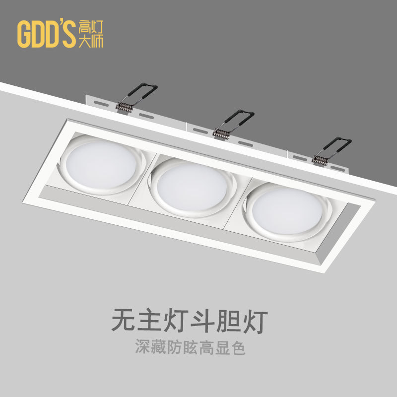 GDDS防雾斗胆灯筒灯白色3头格栅灯多头射灯长方北欧三头豆胆灯图片